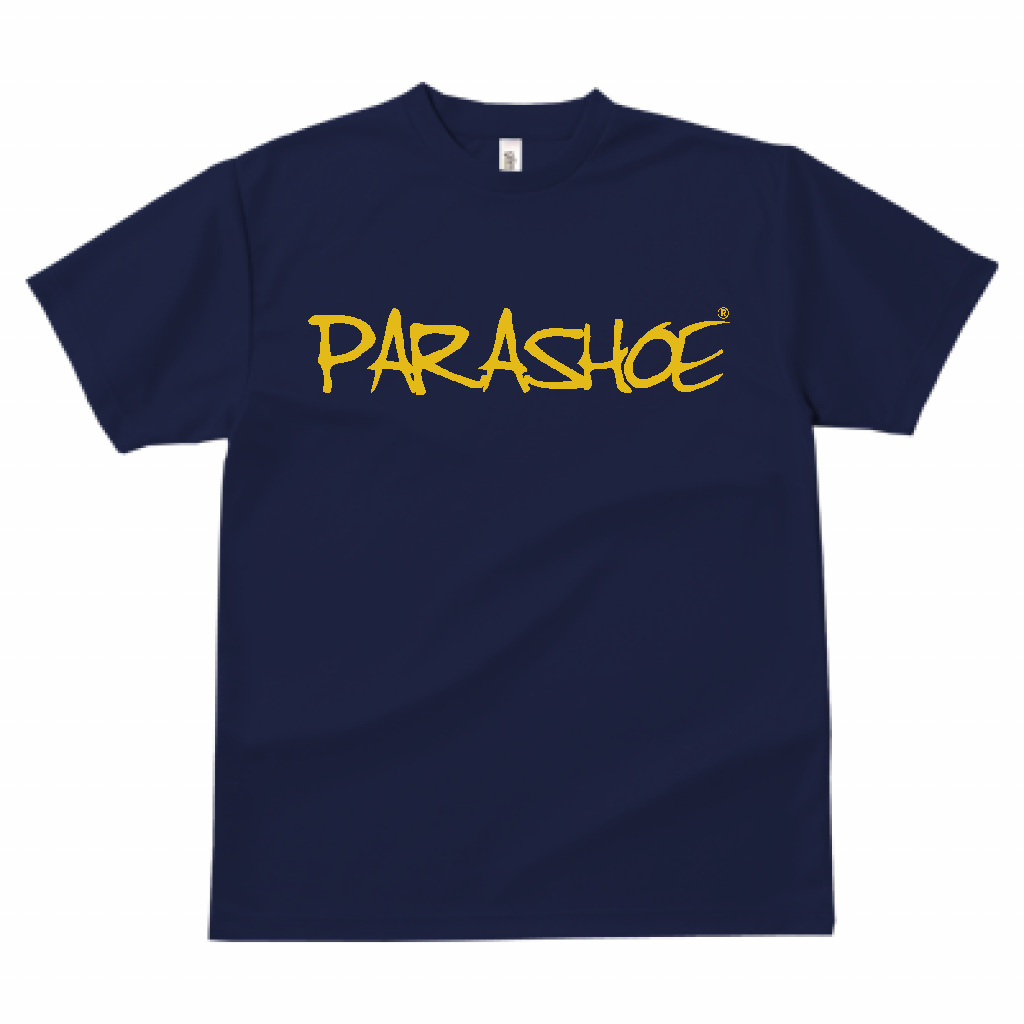 PARASHOE ドライTシャツ ネイビー×黄色ロゴ ユニセックス（SS、S、M、L