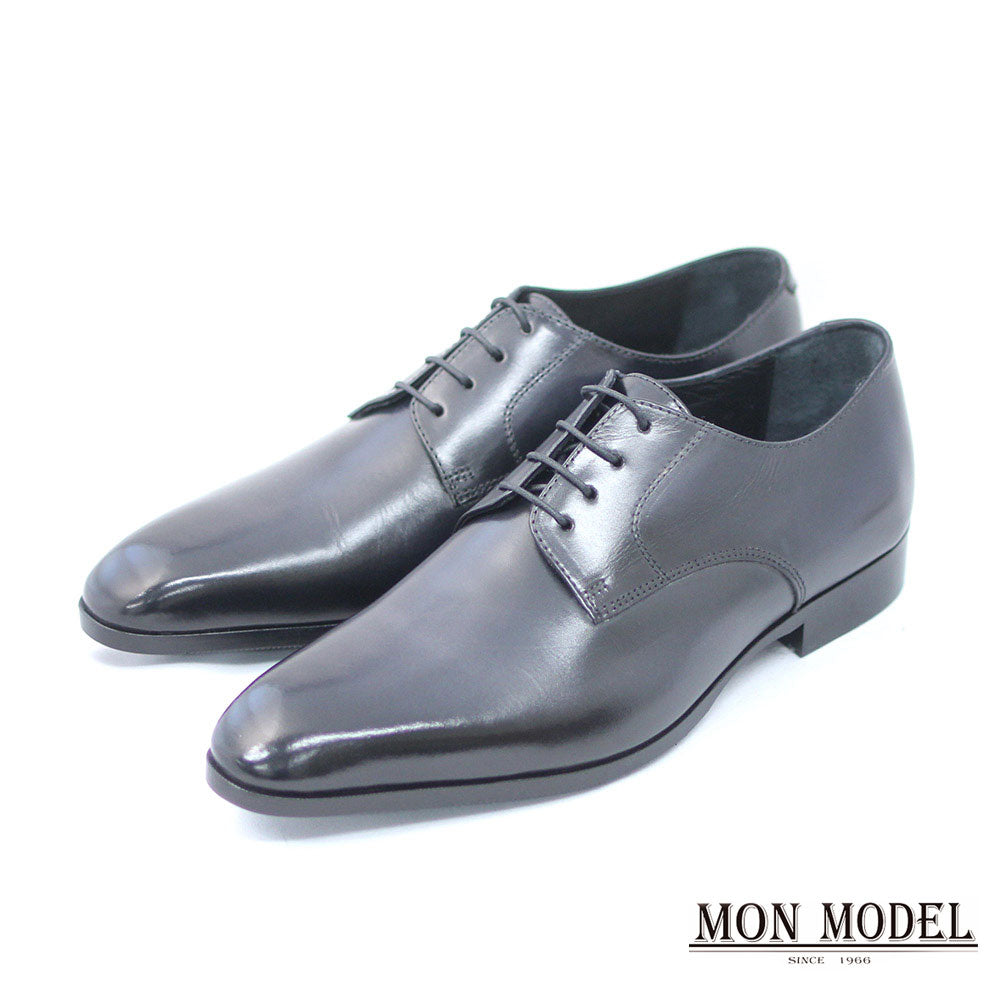 MON MODEL 本革 プレーントゥ ビジネスシューズ 手染めアンティーク黒