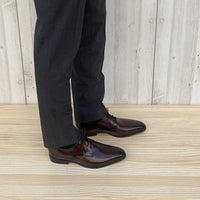 MON MODEL 本革 プレーントゥ ビジネスシューズ 手染めアンティーク濃茶（パティーヌ ダークブラウン）2E（EE）～3E（EEE）【マッケイ製法・革靴・紳士靴】(MM-2004-DBR)