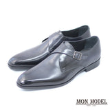 MON MODEL 本革 モンクストラップ ビジネスシューズ 手染めアンティーク黒（パティーヌ ブラック）2E（EE）～3E（EEE）【マッケイ製法・革靴・紳士靴】(MM-2006-BLK)