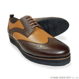 PARASHOE 本革 コンビウィングチップ 厚底ビジネスシューズ（ビジネススニーカー・ドレススニーカー）ワイズ3E 茶×濃茶コンビカラー【メンズ革靴・ビジカジ紳士靴・オフィスカジュアル／大きいサイズ・小さいサイズ対応】(PS-1820-BR)
