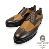 PARASHOE 本革 コンビウィングチップ 厚底ビジネスシューズ（ビジネススニーカー・ドレススニーカー）ワイズ3E 茶×濃茶コンビカラー【メンズ革靴・ビジカジ紳士靴・オフィスカジュアル／大きいサイズ・小さいサイズ対応】(PS-1820-BR)