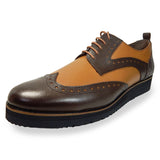 PARASHOE 本革 コンビウィングチップ 厚底ビジネスシューズ（ビジネススニーカー・ドレススニーカー）ワイズ3E 茶×濃茶コンビカラー【メンズ革靴・ビジカジ紳士靴・オフィスカジュアル／大きいサイズ・小さいサイズ対応】(PS-1820-BR)