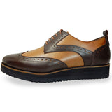 PARASHOE 本革 コンビウィングチップ 厚底ビジネスシューズ（ビジネススニーカー・ドレススニーカー）ワイズ3E 茶×濃茶コンビカラー【メンズ革靴・ビジカジ紳士靴・オフィスカジュアル／大きいサイズ・小さいサイズ対応】(PS-1820-BR)