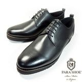 PARASHOE 本革 プレーントゥ 厚底ビジネスシューズ（ビジネススニーカー・ドレススニーカー・ポストマンシューズ）ワイズ3E 黒【メンズ革靴・ビジカジ紳士靴・オフィスカジュアル／大きいサイズ・小さいサイズ対応】(PS-1821-BLK)