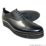 PARASHOE 本革 内羽根ストレートチップ（キャップトゥ）厚底ビジネスシューズ（ビジネススニーカー・ドレススニーカー）ワイズ3E 黒【メンズ革靴・ビジカジ紳士靴・オフィスカジュアル／大きいサイズ・小さいサイズ対応】(PS-1822-BLK)