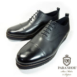 PARASHOE 本革 内羽根ストレートチップ（キャップトゥ）厚底ビジネスシューズ（ビジネススニーカー・ドレススニーカー）ワイズ3E 黒【メンズ革靴・ビジカジ紳士靴・オフィスカジュアル／大きいサイズ・小さいサイズ対応】(PS-1822-BLK)
