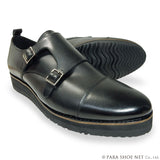 PARASHOE 本革 ダブルモンクストラップ 厚底ビジネスシューズ（ビジネススニーカー・ドレススニーカー）ワイズ3E 黒【メンズ革靴・ビジカジ紳士靴・オフィスカジュアル／大きいサイズ・小さいサイズ対応】(PS-1823-BLK)