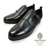 PARASHOE 本革 ダブルモンクストラップ 厚底ビジネスシューズ（ビジネススニーカー・ドレススニーカー）ワイズ3E 黒【メンズ革靴・ビジカジ紳士靴・オフィスカジュアル／大きいサイズ・小さいサイズ対応】(PS-1823-BLK)