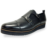 PARASHOE 本革 ダブルモンクストラップ 厚底ビジネスシューズ（ビジネススニーカー・ドレススニーカー）ワイズ3E 黒【メンズ革靴・ビジカジ紳士靴・オフィスカジュアル／大きいサイズ・小さいサイズ対応】(PS-1823-BLK)