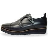 PARASHOE 本革 ダブルモンクストラップ 厚底ビジネスシューズ（ビジネススニーカー・ドレススニーカー）ワイズ3E 黒【メンズ革靴・ビジカジ紳士靴・オフィスカジュアル／大きいサイズ・小さいサイズ対応】(PS-1823-BLK)