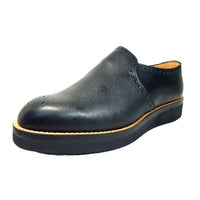 PARASHOE ハンドメイド（マッケイ製法）本革 メダリオン ヴァンプスリッポン 厚底ビジネスカジュアルシューズ 黒 幅広甲高5E（Fワイズ）24cm～28cm (PSY-1013C-BLK)