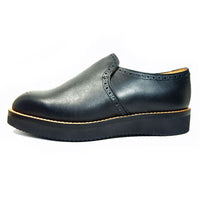 PARASHOE ハンドメイド（マッケイ製法）本革 メダリオン ヴァンプスリッポン 厚底ビジネスカジュアルシューズ 黒 幅広甲高5E（Fワイズ）24cm～28cm (PSY-1013C-BLK)