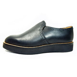 PARASHOE ハンドメイド（マッケイ製法）本革 メダリオン ヴァンプスリッポン 厚底ビジネスカジュアルシューズ 黒 幅広甲高5E（Fワイズ）24cm～28cm (PSY-1013C-BLK)