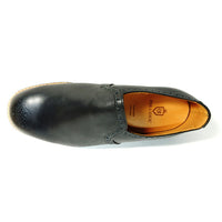 PARASHOE ハンドメイド（マッケイ製法）本革 メダリオン ヴァンプスリッポン 厚底ビジネスカジュアルシューズ 黒 幅広甲高5E（Fワイズ）24cm～28cm (PSY-1013C-BLK)