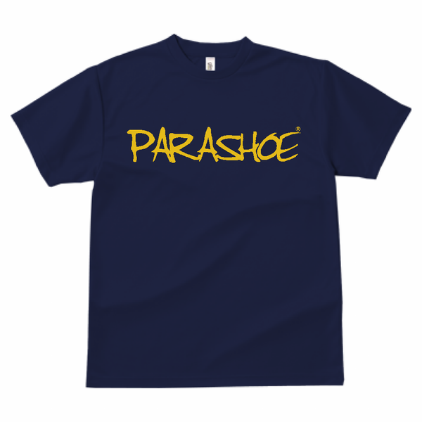 PARASHOE ドライTシャツ ネイビー×黄色ロゴ ユニセックス（SS、S、M、L、LL、3L、4L、5L）【小さいサイズ（スモールサイズ）、大きいサイズ（ビッグサイズ）あり】