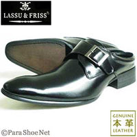 LASSU＆FRISS 本革 モンクストラップ ビジネスサンダル（ビジネススリッパ）黒［革靴・紳士靴／大きいサイズ（ビッグサイズ）27.5cm、28cm、28.5cm あり］ (917-BL)
