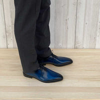 MON MODEL 本革 ホールカット（ワンピース）ビジネスシューズ 手染めアンティーク紺色（パティーヌ ネイビー）2E（EE）～3E（EEE）【マッケイ製法・革靴・紳士靴】(MM-2001-NV)