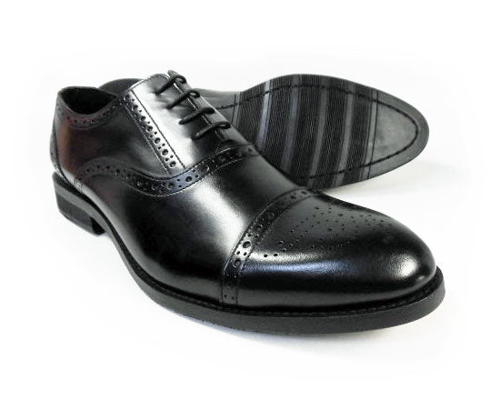 PARASHOE 本革 内羽根セミブローグ ビジネスシューズ 黒（ブラック）ワイズ3E（EEE）【マッケイ製法・メンズ革靴・紳士靴】 (PS-13004-BLK)