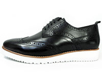 PARASHOE 本革 ウィングチップ ビジネスカジュアルシューズ 厚底白ソール 3E（EEE）黒 22cm～32cm【メンズ革靴・紳士靴／大きいサイズ、小さいサイズあり】（PS-1810-BLK）